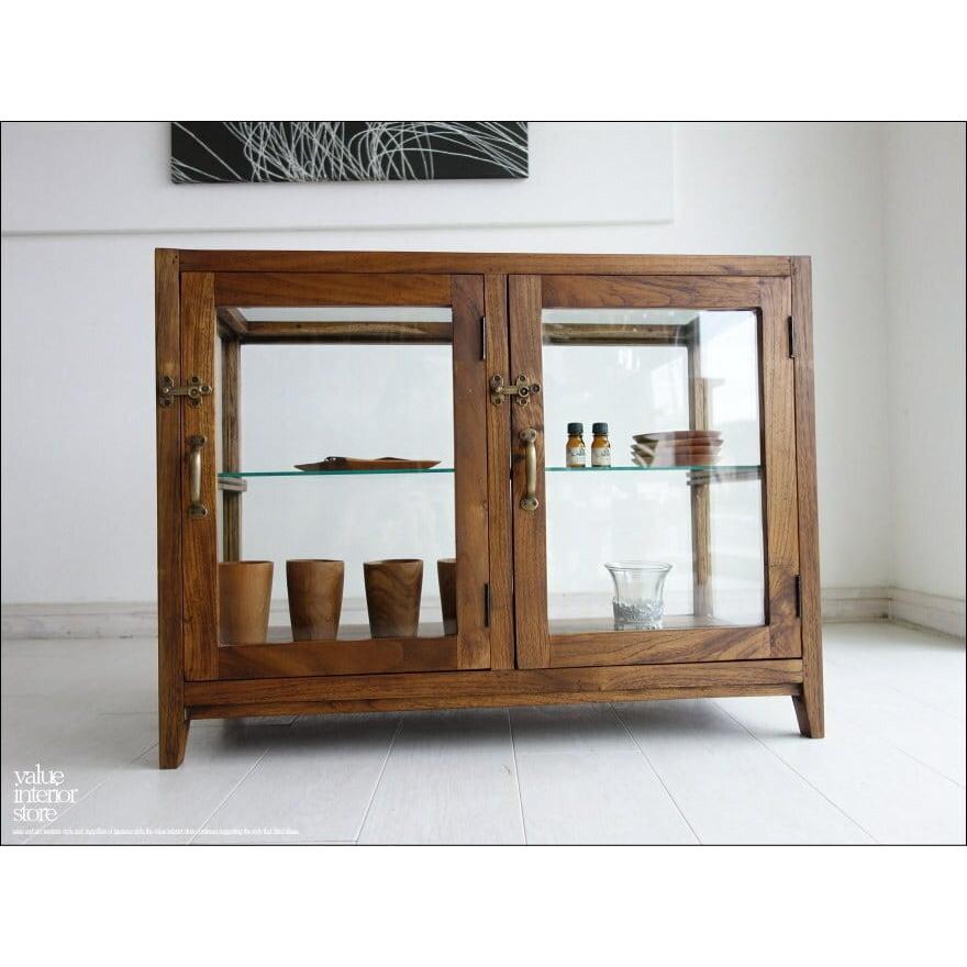 チーク総無垢 ガラスパンケース'80W ショーケース 陳列ケ−ス 飾り棚