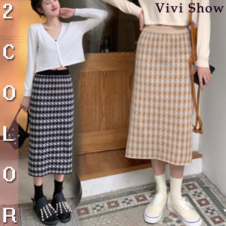 千鳥柄スカート ミモレ丈 スカート タイトスカート スレディース 千鳥