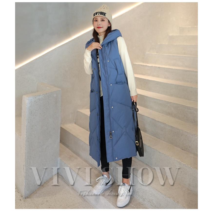 ロングダウンベスト 中綿ベスト レディース ダウン風ベスト Aライン