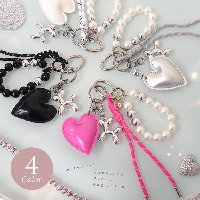 エナメル 光沢 ハート パラコード パール シルバー ジャラジャラ