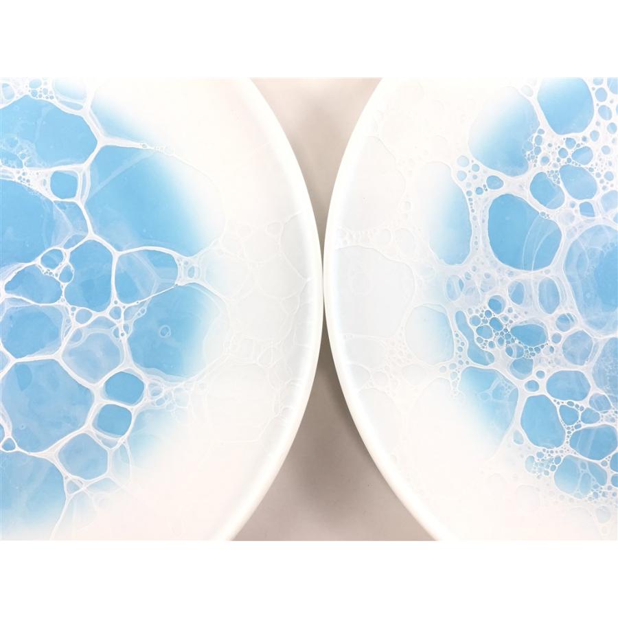 有田焼 やま平窯 frame21cmプレート 青泡(ブルー吹白泡) / 黒釉志野泡