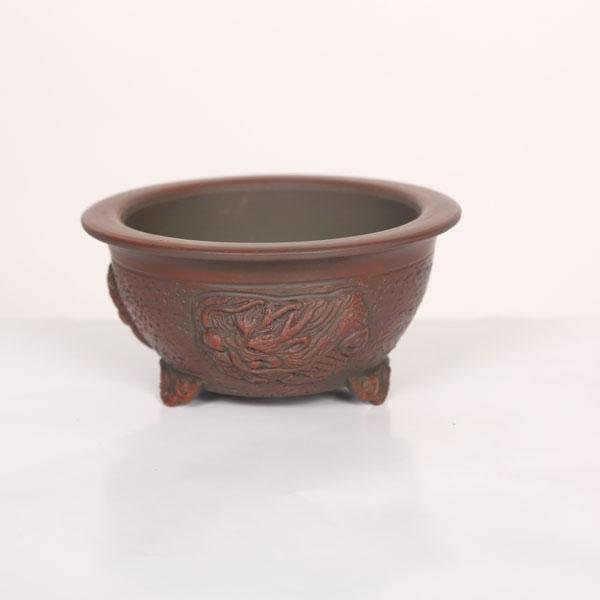 盆栽小鉢：美芸（常滑）丸エン付三面龍鉢 11.4cm*資材 : 遊恵盆栽