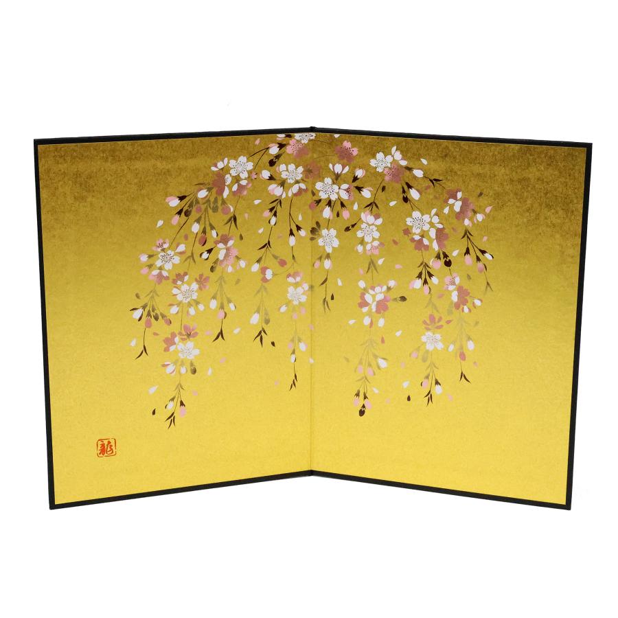 大阪長生堂 屏風 紙製 高さ19cm×横幅28cm しだれ桜 メール便送料無料 2