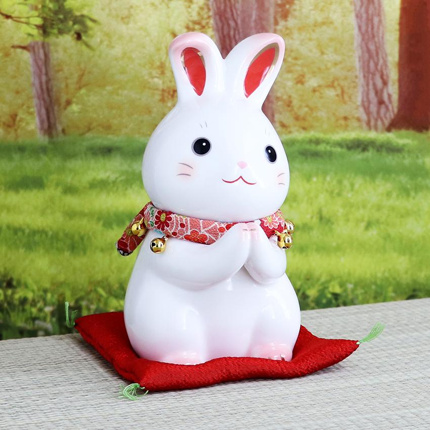 大阪長生堂 うさぎ ウサギ 兎 卯 置物 陶器 彩絵ふく福お願いうさぎ