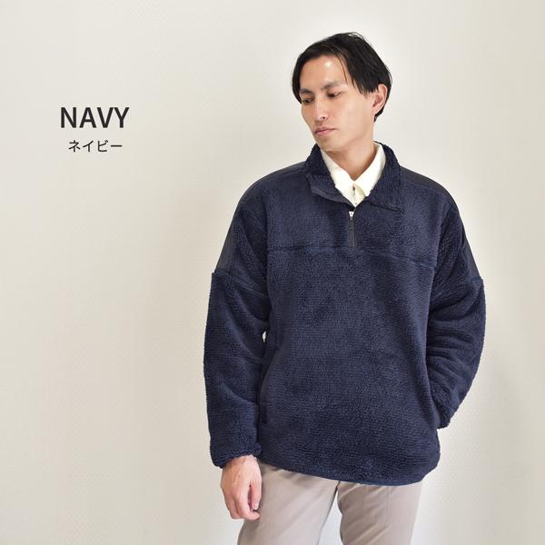 フリース メンズ ボアジャケット ハーフジップ 暖かい 保温 軽量 プル