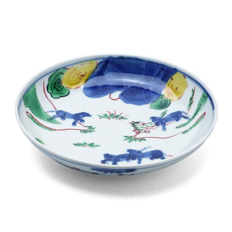 九谷焼：色絵染付野馬文6寸皿・正木春蔵《中皿・17.5cm》 : 和食器の