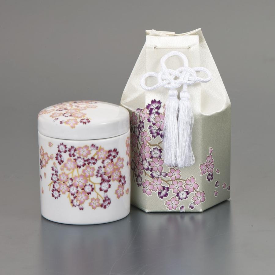 骨壷 みやび桜 黒・白 2.5寸 分骨袋付 高級骨壺 手元供養 仏壇 終活