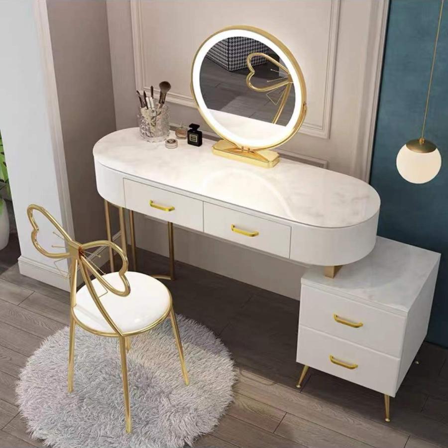 大理石調強化ガラス天板ドレッサー 化粧台 鏡台メイク台 姫デスク