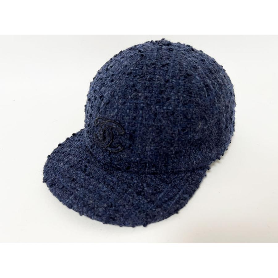 CHANEL（シャネル） 送料無料 キャップ ツイード ブルー ネイビー 帽子