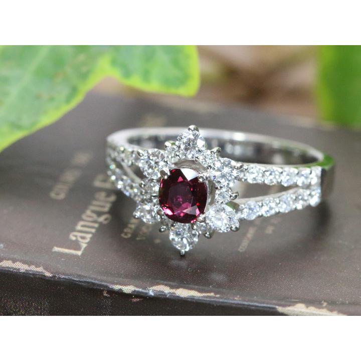 非加熱ルビー0.58ct 上質ダイヤモンド取り巻き0.73ct PT900 プラチナ