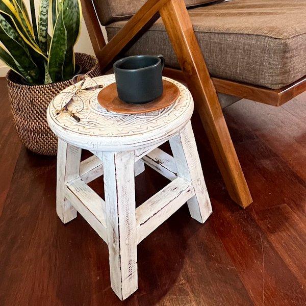 スツール 木製 花台 踏み台 足置き 椅子 チェア ♪ボタニカル彫刻