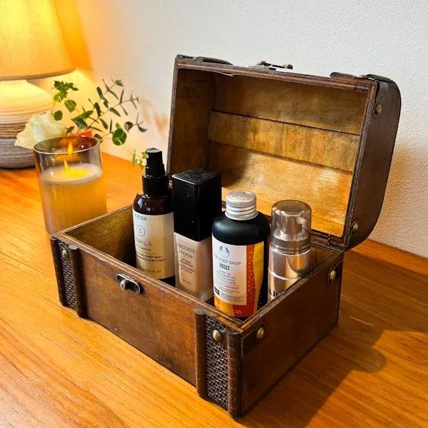 アンティーク調ウッドBOX（ボストン型）♪ 宝箱 収納雑貨 小物入れ