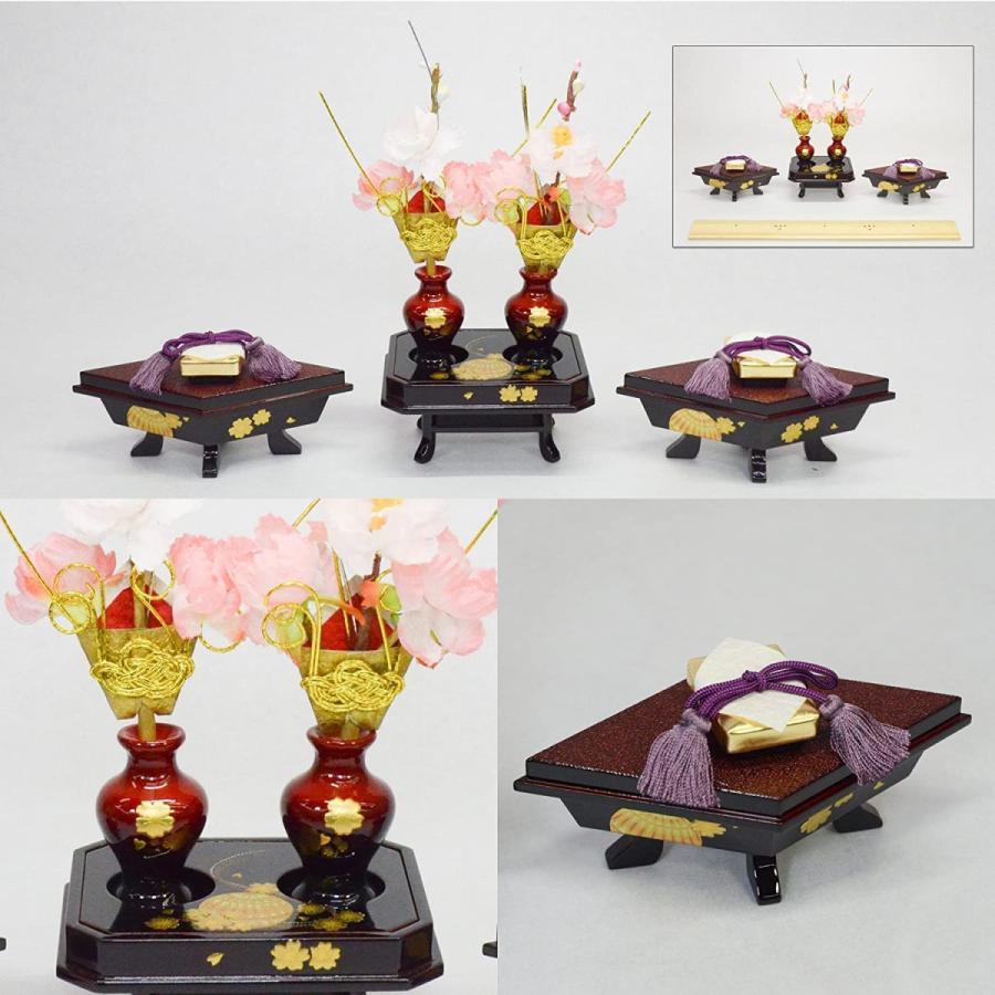 ひな道具 前飾り 溜塗り鞠桜に硯 25号木製 雛人形 雛道具 小道具