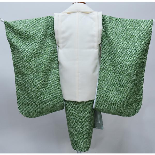 七五三 三歳 男児 被布着物セット 疋田鹿の子柄 被布に刺繍入り 緑