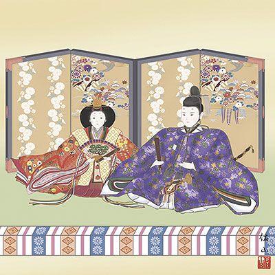 お雛様掛軸 (掛け軸) 奥居佑山 段雛 （尺八横）約横64.5×縦135cm d4106