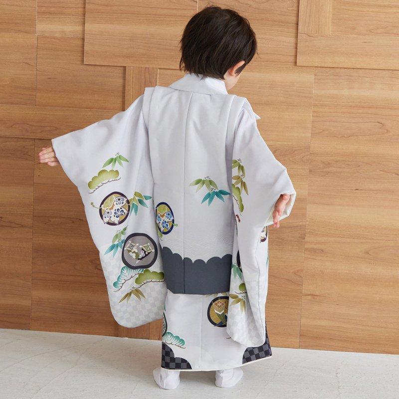 七五三 着物レンタル 3歳 753 男の子 フルセット 被布 薄グレー鷹×薄