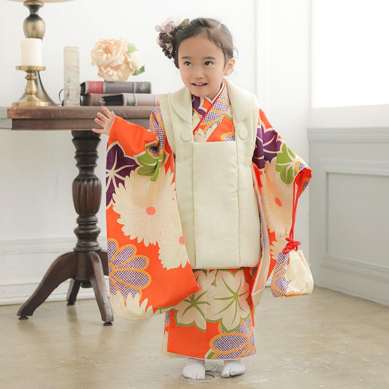 七五三 着物レンタル 3歳 753 女の子 フルセット 被布 ベージュ無地
