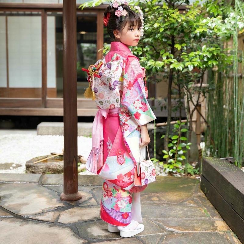 七五三 7歳着物 レンタル フルセット ピンク 花熨斗目☆ 女の子 七歳