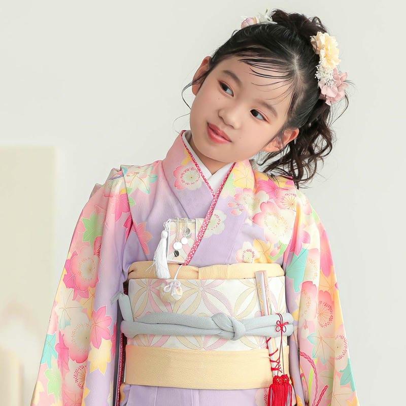 七五三 7歳着物 レンタル フルセット 乙葉 ブランド着物 紫 薬玉に桜楓