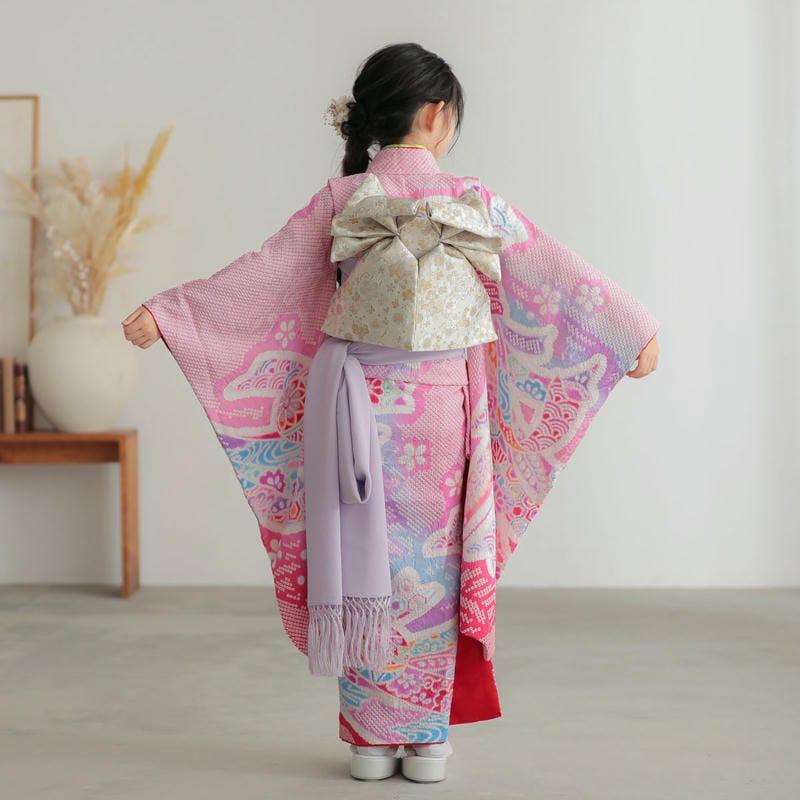 七五三 7歳着物 レンタル フルセット 総絞り ピンク 熨斗束に手毬