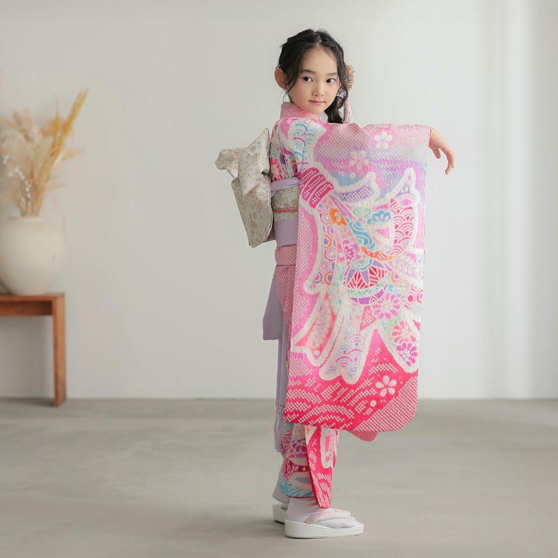 七五三 7歳着物 レンタル フルセット 総絞り ピンク 熨斗束に手毬