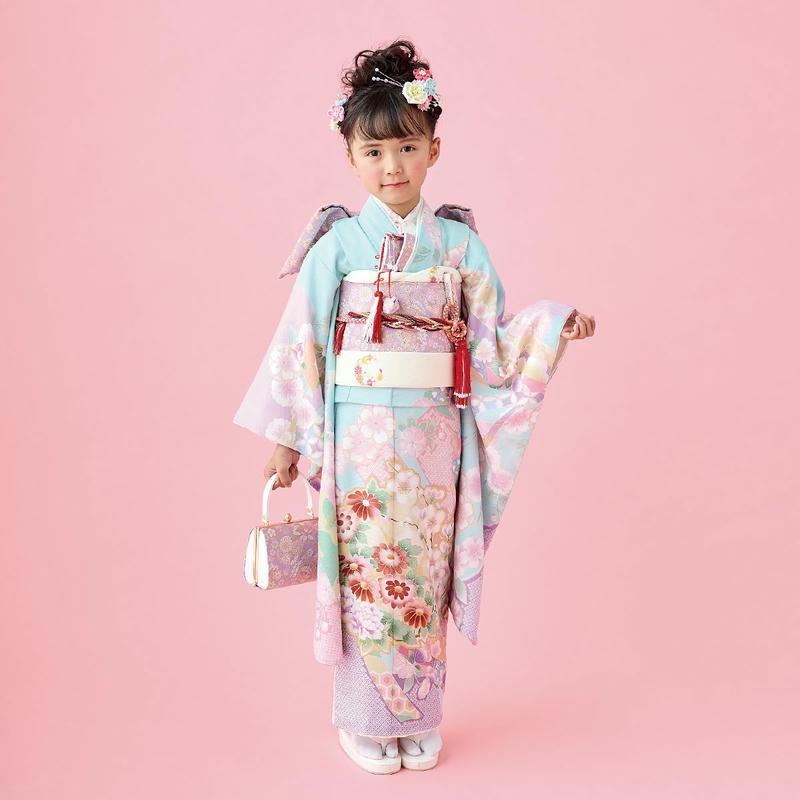 七五三 7歳着物 レンタル フルセット 式部浪漫 ブランド着物 水色 源氏