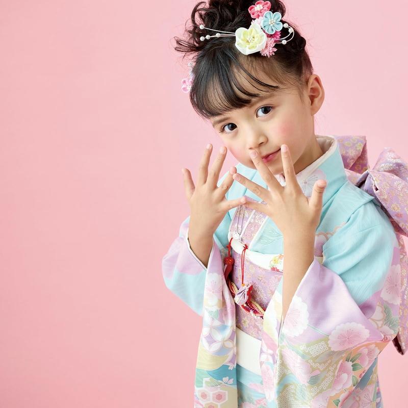 七五三 7歳着物 レンタル フルセット 式部浪漫 ブランド着物 水色 源氏