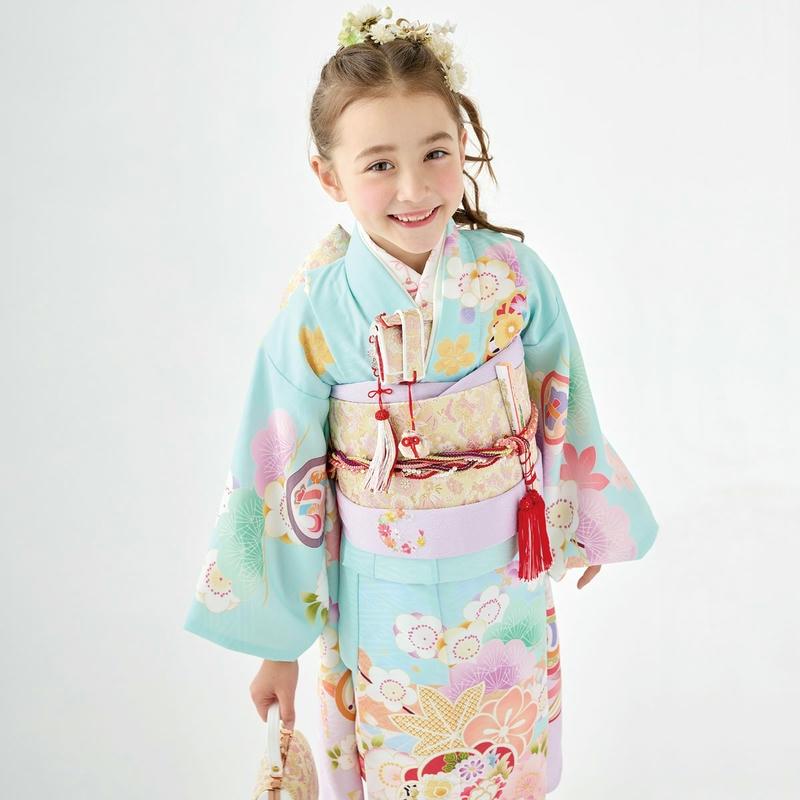 七五三 7歳着物 レンタル フルセット 式部浪漫 ブランド着物 水色x藤色