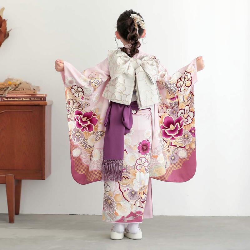 七五三 7歳着物 レンタル フルセット ピンク 扇面に椿 女の子 七歳 753