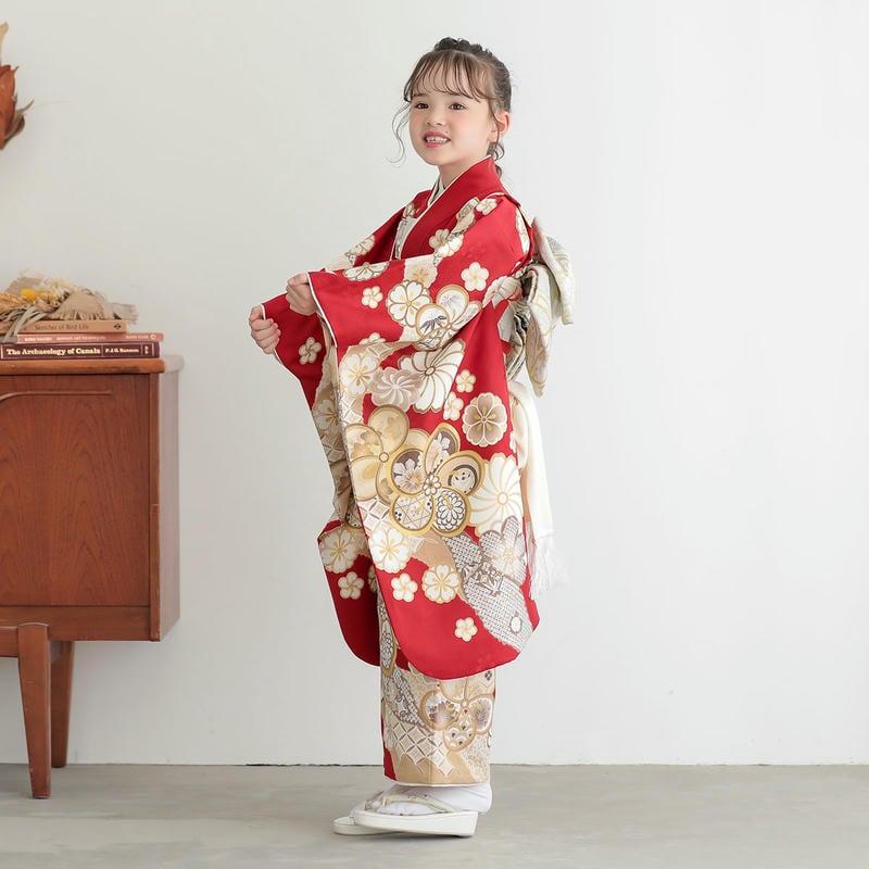 七五三 7歳着物 レンタル フルセット 赤 ねじれ梅 女の子 七歳 753