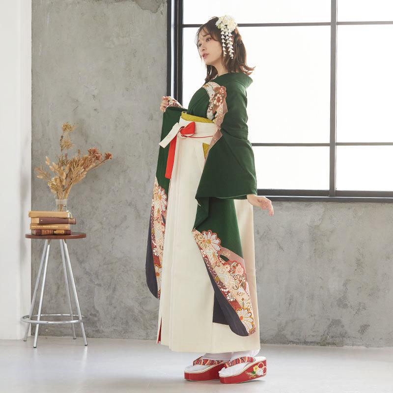 定価35900円セール開催中！卒業式 袴セット 深緑 熨斗に菊文(絹)(宅