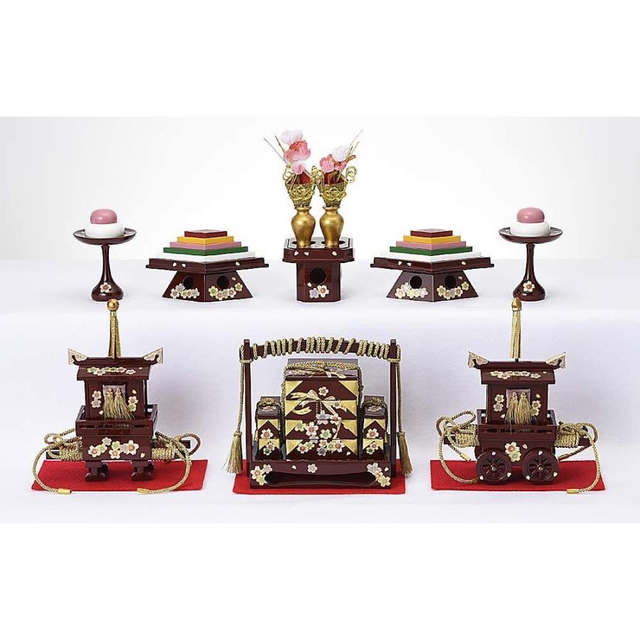 雛人形 道具 3段用 飾台幅105cm用 木製35号六品揃道具 リボン暈し桜