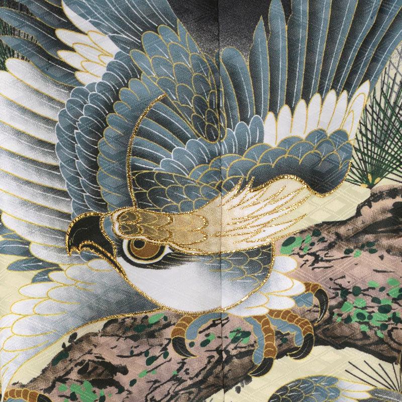 七五三 着物 レンタル 753 5歳 男の子 黒 鷹に松×黒縞 端午の節句