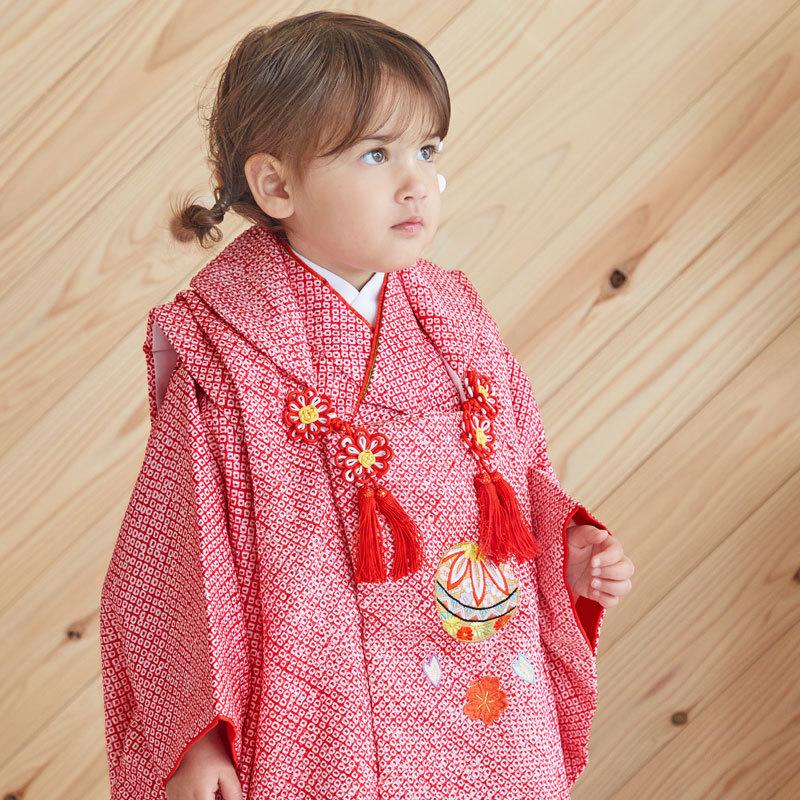 七五三 着物レンタル 3歳 753 女の子 フルセット 被布 【正絹】赤 総