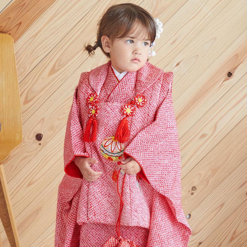 七五三 着物レンタル 3歳 753 女の子 フルセット 被布 【正絹】赤 総