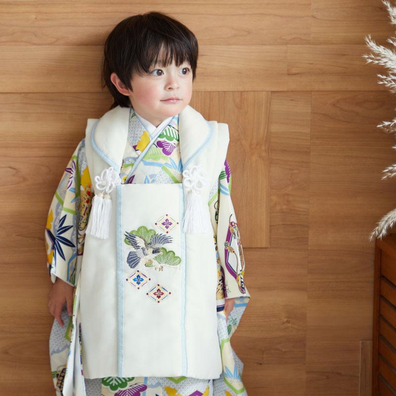 七五三 着物レンタル 3歳 753 男の子 フルセット 被布 オフホワイト鷹