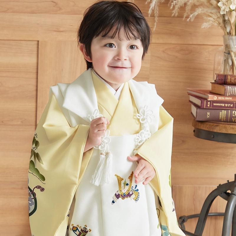 七五三 着物レンタル 3歳 753 男の子 フルセット 被布 白兜×クリーム