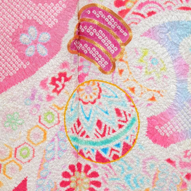 七五三 7歳着物 レンタル フルセット 淡ピンク 総絞り 熨斗束に手毬