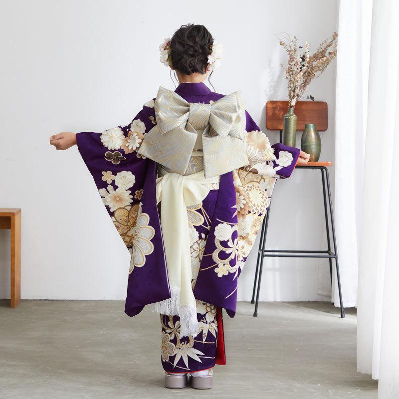 七五三 7歳着物 レンタル フルセット 紫 梅と菊 女の子 七歳 753