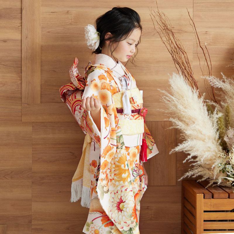 七五三 7歳着物 レンタル フルセット 華徒然 ブランド着物 クリーム 花