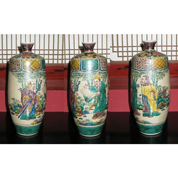 九谷焼 花瓶 陶器 古九谷人物 糠川清章（はせがわせいしょう）作