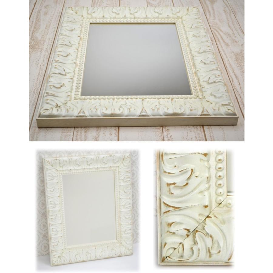 イタリア製 壁掛けミラー ホワイトレリーフ 縦横両用 (ウォールミラー