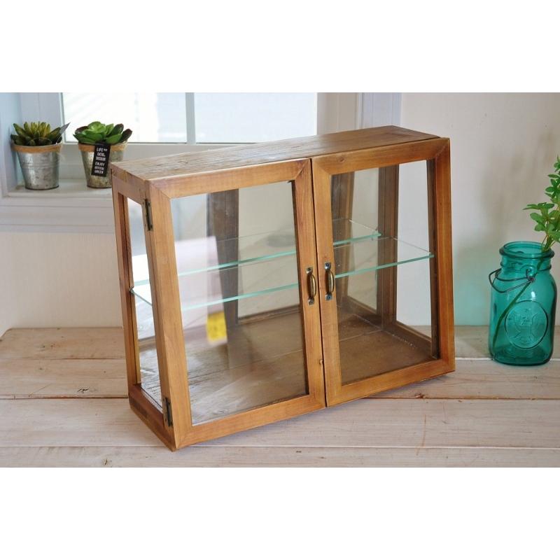 キャビネット レトロ ミラー 鏡張り ラスティ ダブルドアケース