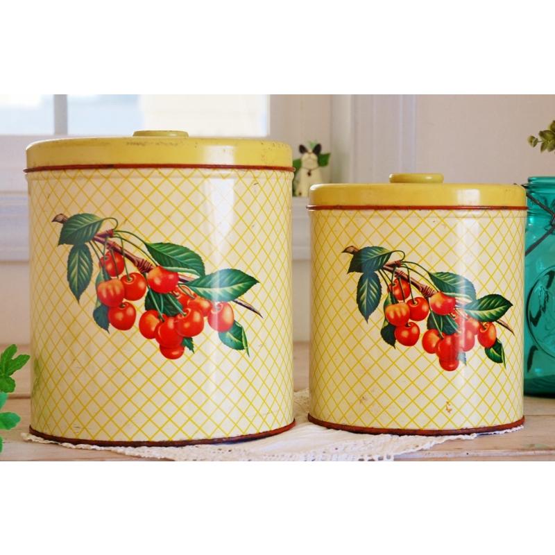 アンティーク缶 キャニスター缶 2個セット チェリー柄 アンティーク