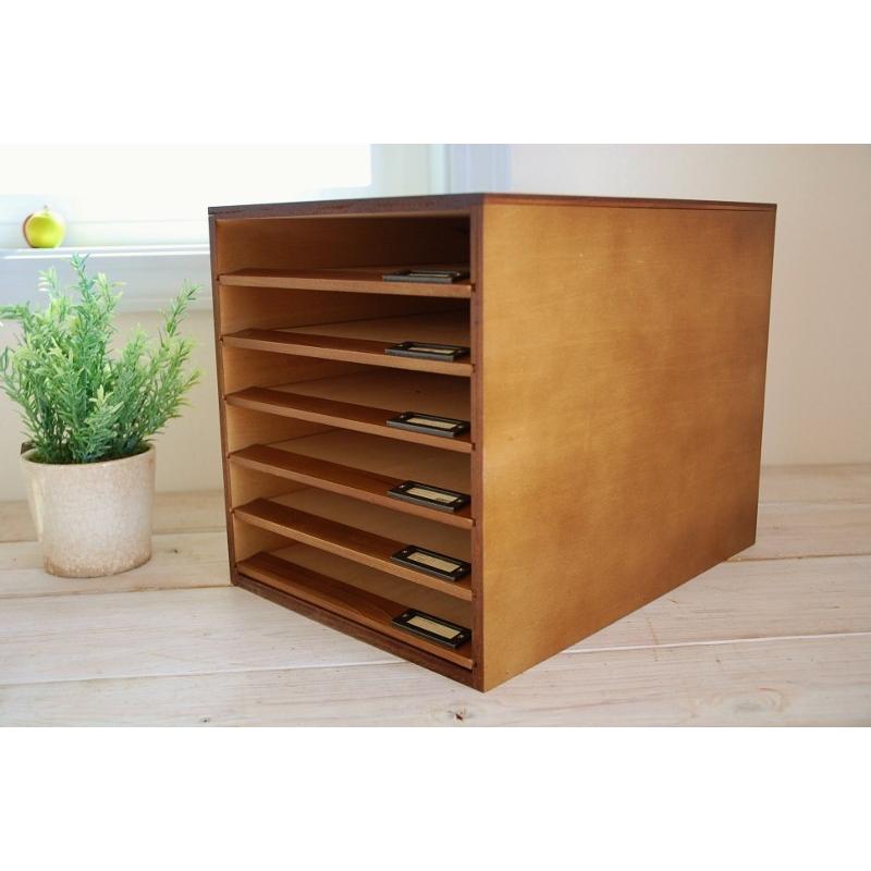 書類ケース レトロ 6段 ダークブラウン 木製 No.12 国産 書類棚
