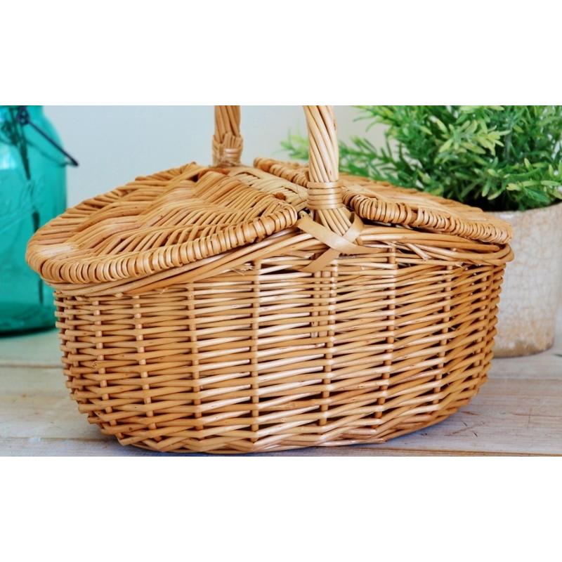 ピクニックバスケット S レトロ 可愛い ふた付き ナチュラルカントリー