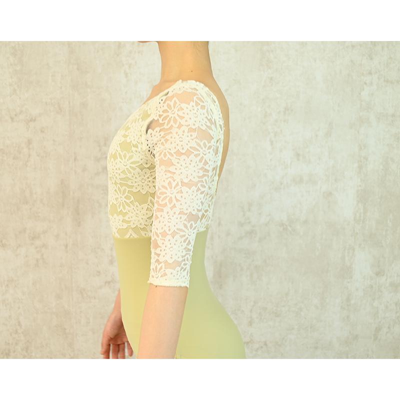 バレエ 大人 レオタード ナイロン 七分袖 レース素材 花柄 胸パッド