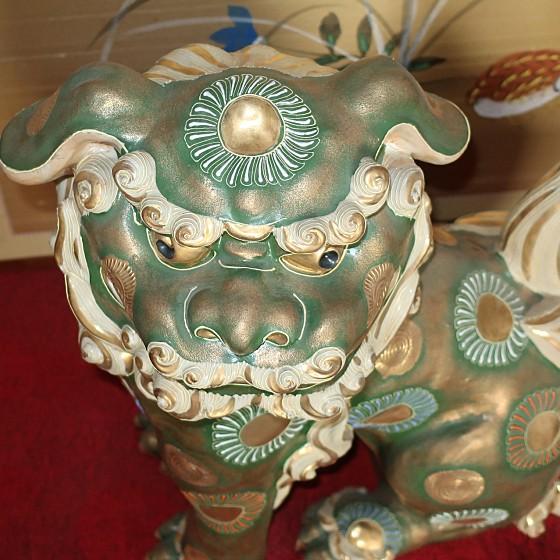 九谷焼 縁起置物 狛犬（一対）シーサー 緑彩 魔除け・除災の守り神