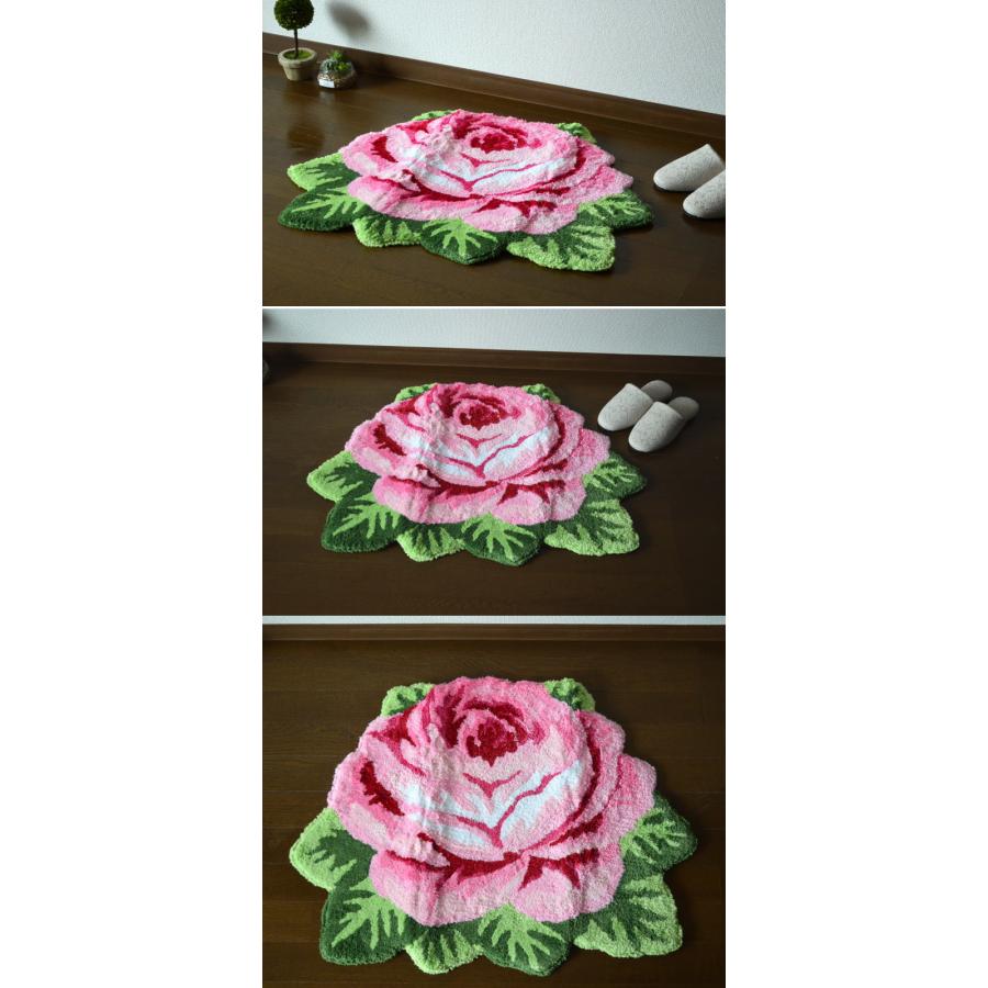 フロアマット ローズ ローズマット 1輪 80×60 薔薇柄 レッド ピンク