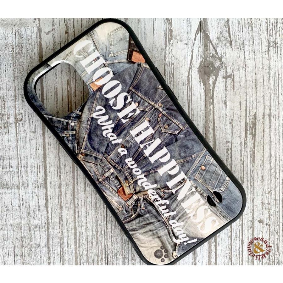 耐衝撃グリップケース iphone ユーズドデニムプリント スマホケース